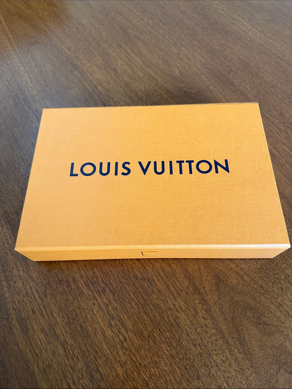 Louis Vuitton Orange Gift Box with Navy Logo and ribbon